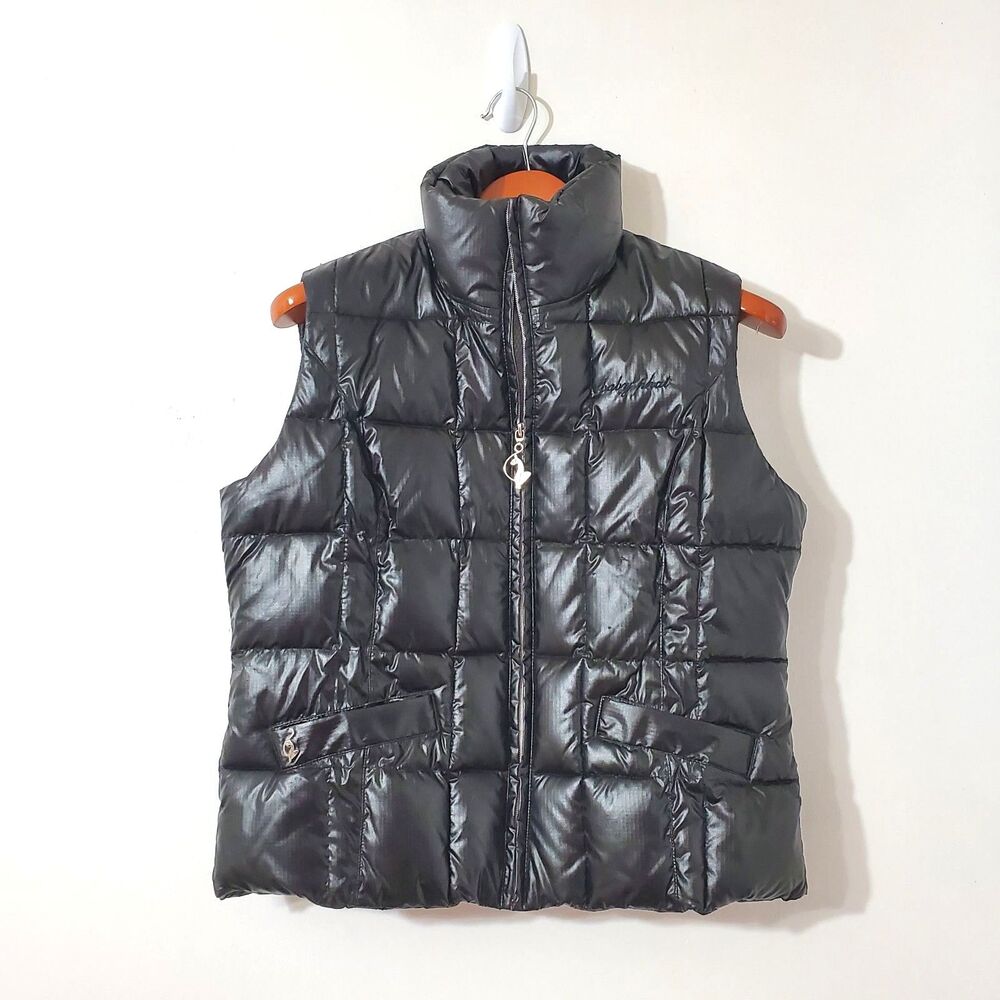 Baby Phat Womens Sz Large Black Puffer Vest Jacket Vintage 90s Y2K Poly Fill